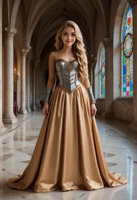 Disney Rapunzel very skinny sexy beautiful with blue eyes 8K, Inside a lavish medieval castle, a breathtaking princess with long, wavy hair and a deep red velvet gown leans playfully against a golden marble pillar. Her lips curve into a mischievous smile a...