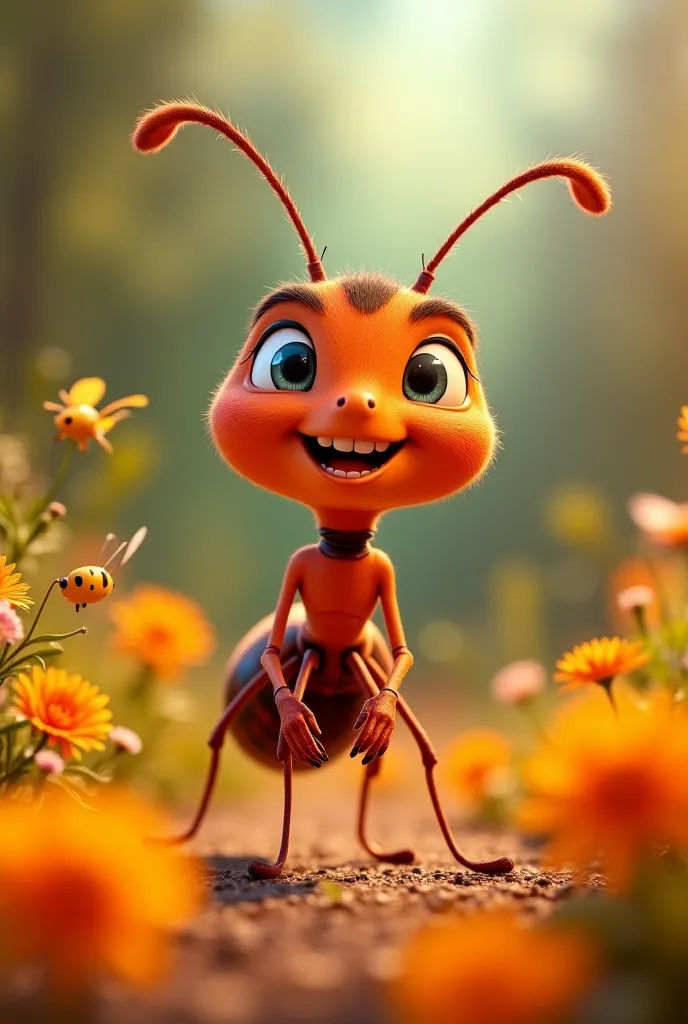 A cheerful little ant for Disney-style motivation videos 