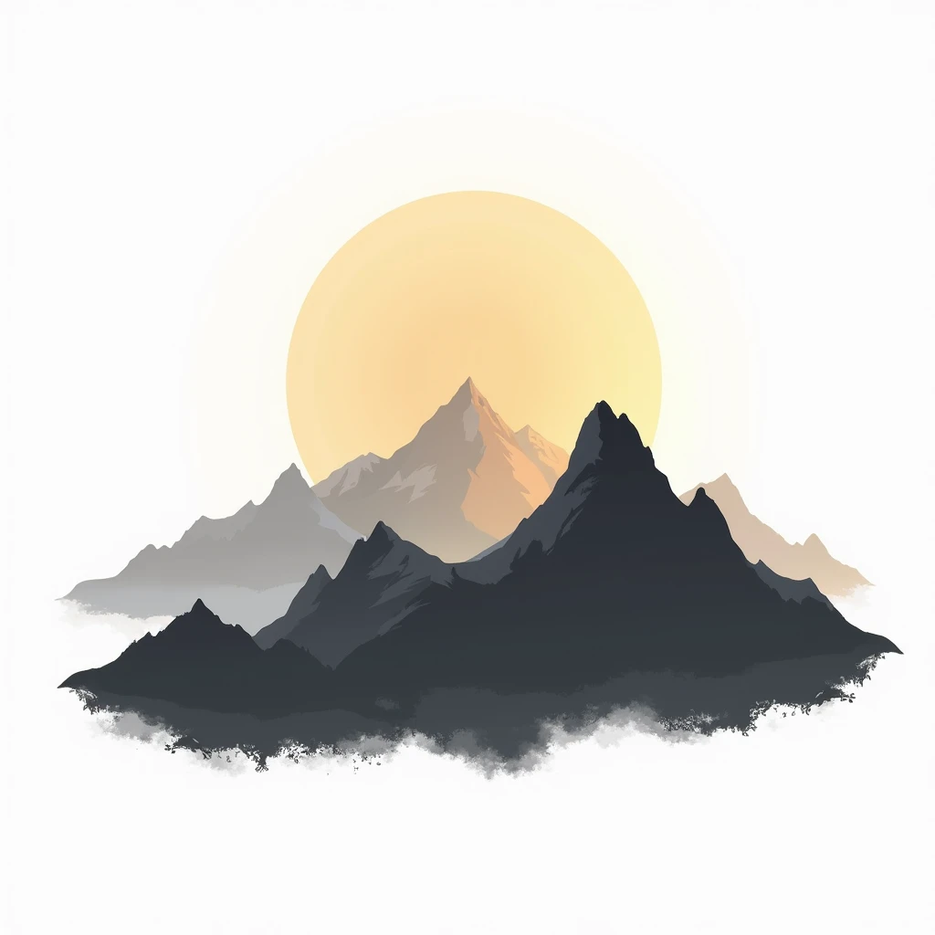 Design a black outline of a mountain range with a small sun rising behind it. Add a motivational quote below in black: 'Climb Every Mountain.' Keep the background white. Suitable for T-shirts, hoodies, and posters