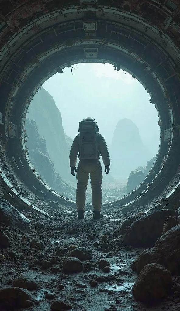 Stepping Into the Unknown
A spaceship hatch slowly opens, revealing a vast and mysterious alien landscape bathed in soft, eerie light. The astronaut stands at the threshold, ready to take the first step into the unknown.