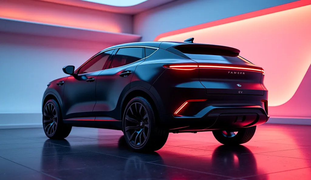 2025 Tata Harrier EV black full back view in luxury beautiful bright lighting shooram