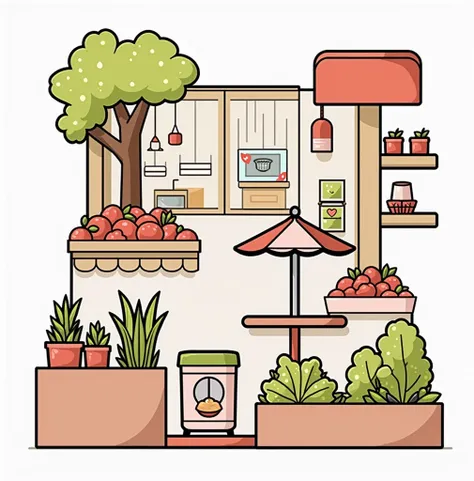 Convenience store, An appropriate and bright color, taking into account its use in printing, colors that are not dark, drawing, and colors that are easy to remove to use the design in coloring. Make sure the lighting is soft and natural, with detailed touc...