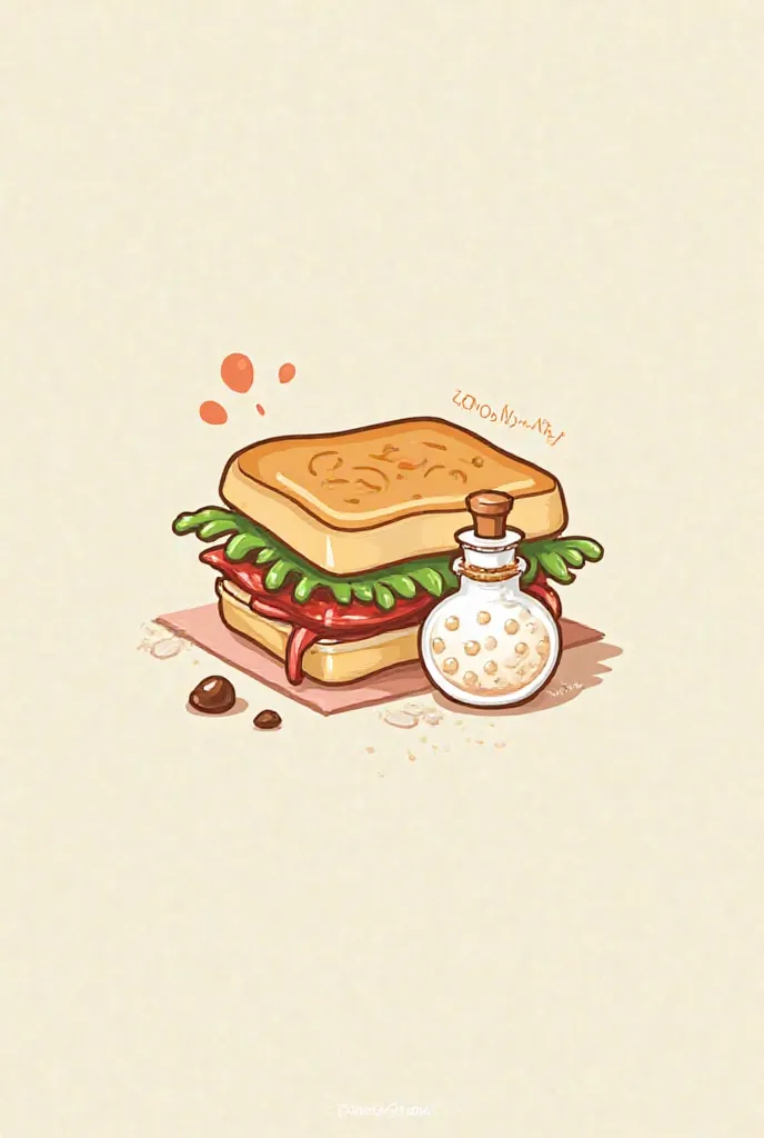 make me a logo of a sandwich and a tapioca in a small bottle 