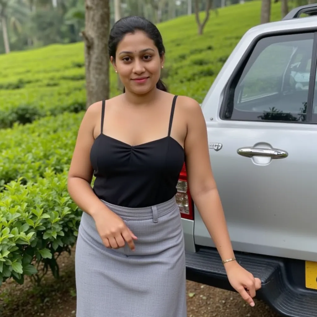 Indian young,rich office lady.35 years old age.she is curvy  shaped.she is slim sized body. perfectly fit body figure with milf breast and she is fairness skin, black hair and full buttocks.wearing knee length long loose gray skirt and small strap black bl...