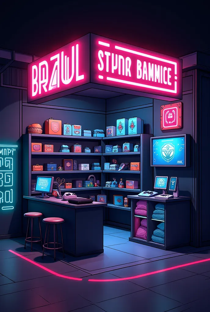 Create a gaming shop with a rectangular logo that says Brawl Market 