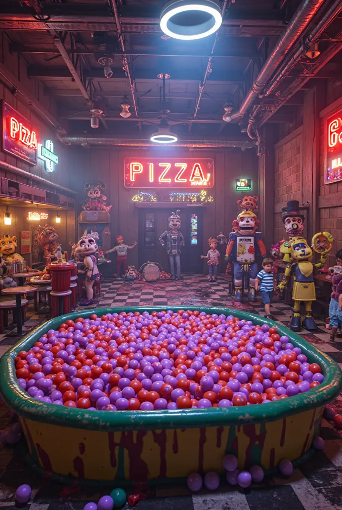 FNAF pizzeria with story-size ball pool 
