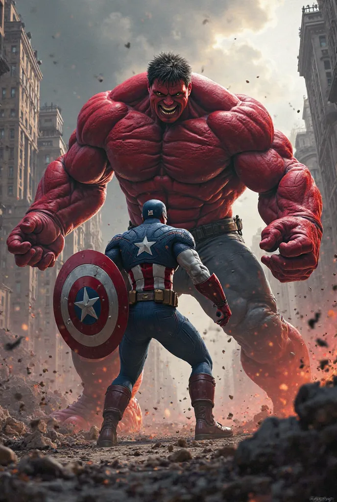 Captain America Sam Wilson fighting the Red Hulk 