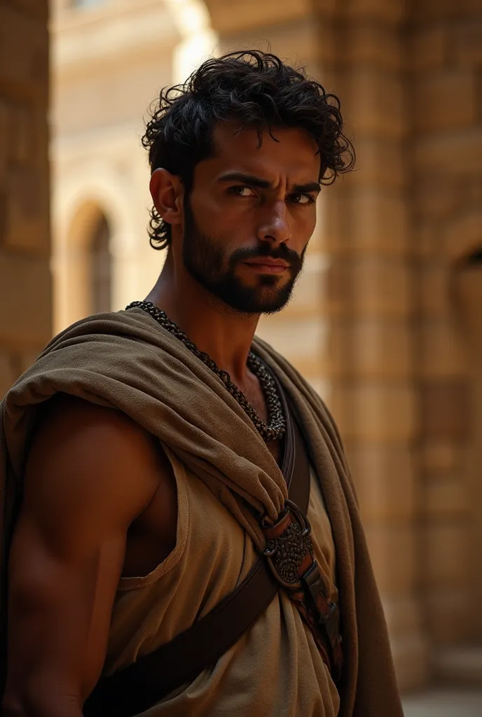 20 years old man,honest,strong,resident of Jerusalem,600 hundred years before Jesus Christ born,full length,realistic,photorealistic,cinematic lighting,chiaroscuro,dramatic expression,determined look,chiseled facial features,muscular build,rough clothing,w...