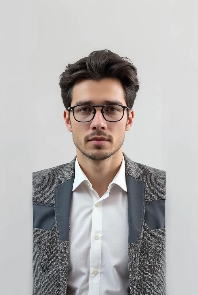 create a photo based on this character in a professional environment with a white background that the lighting is consistent with the angle of the camera being taken and that he has a shirt on, It is for an example of a professional document