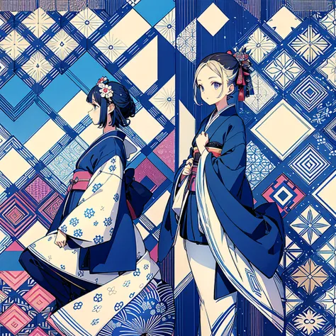 Background、geometric pattern combining round and square、greatest masterpiece、 kimono、