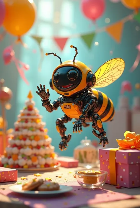 Robot Bumbleblee at a birthday party 
