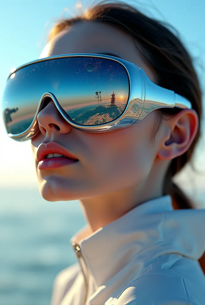 The model is wearing glass sunglasses with stars and the moon on the glass