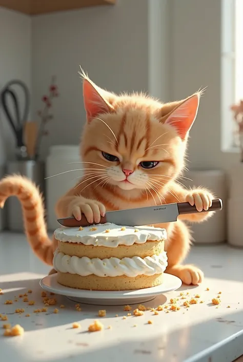 A cat cut a cake