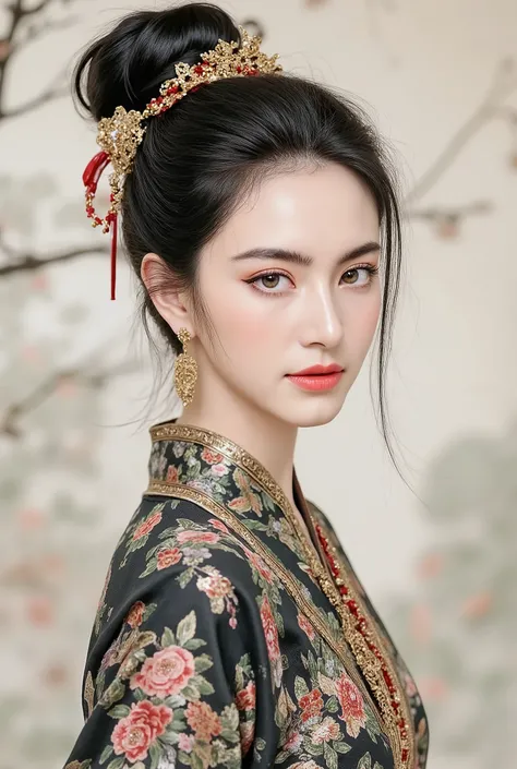 (masterpiece), Chinese brush painting, breathtaking ancient woman, (priest dress), (elegant full body pose), (frontal view), highlighted intricate details, vibrant ink strokes, harmonious color palette, showcasing grace and beauty, winning award quality, (...
