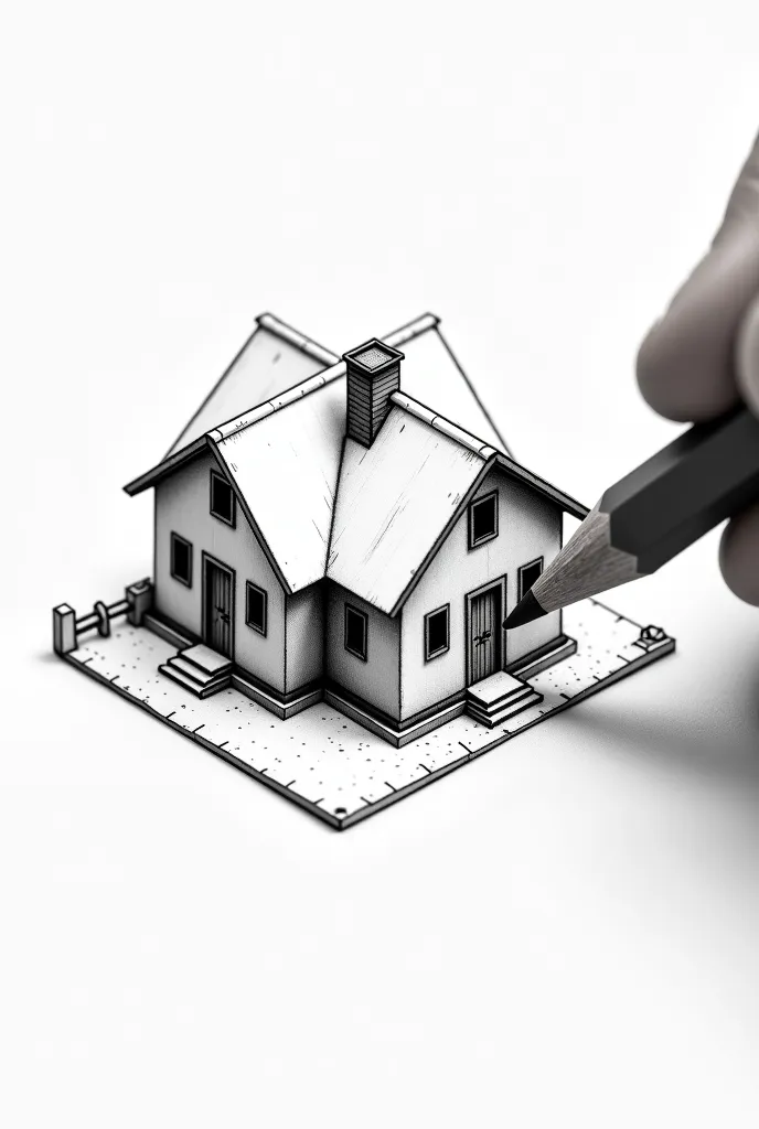 a close up of a drawing of a house with a pencil and paper, concept art by Sam Dillemans, trending on pixabay, conceptual art, petspective room layout, one house, detailed set design, isometric house, orthographic front view, house and home, complete house...