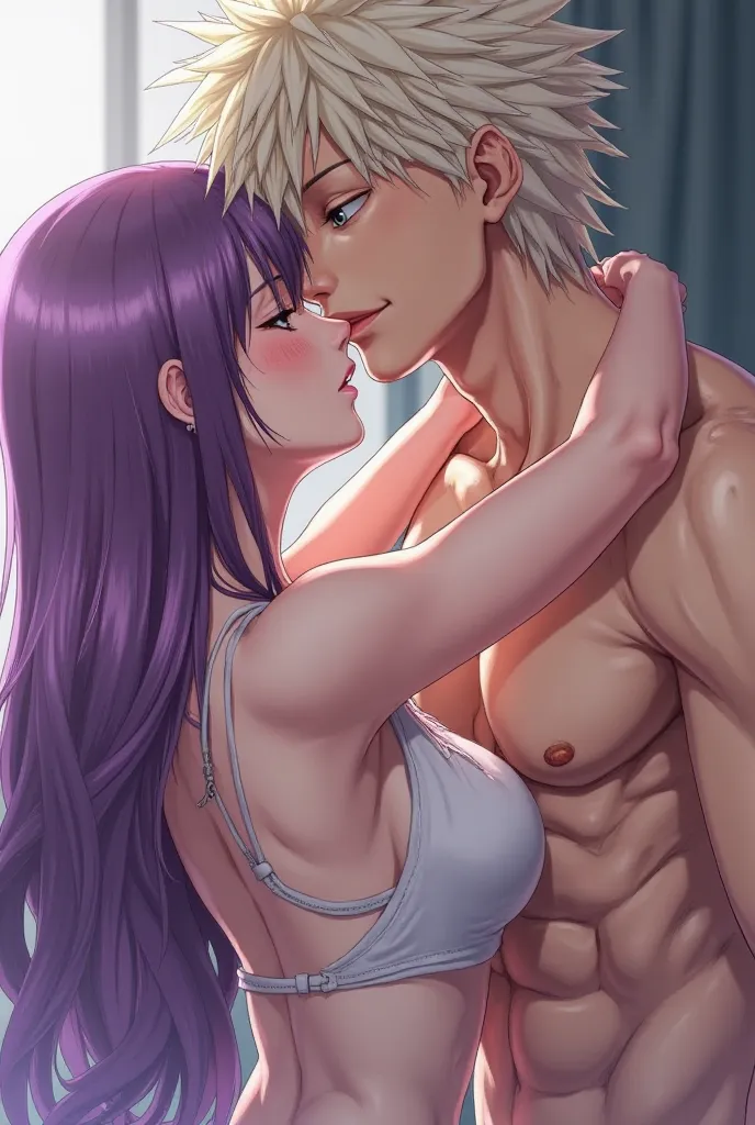 Imagine Bakugou having sex with a smooth-haired white girl with purple locks