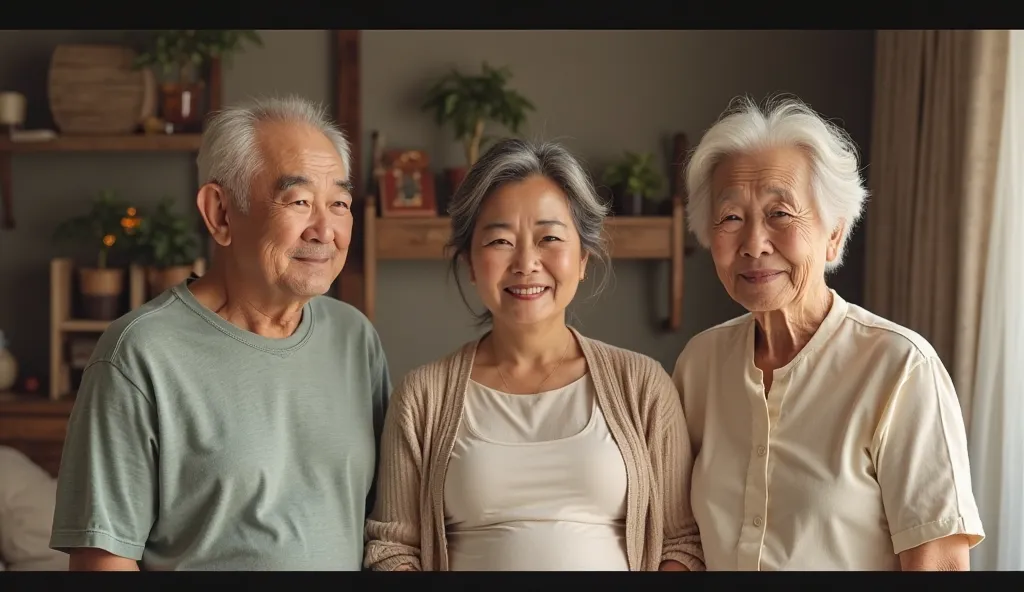 3 asians  , 2 old couples and 1 pregnant woman real pictures 