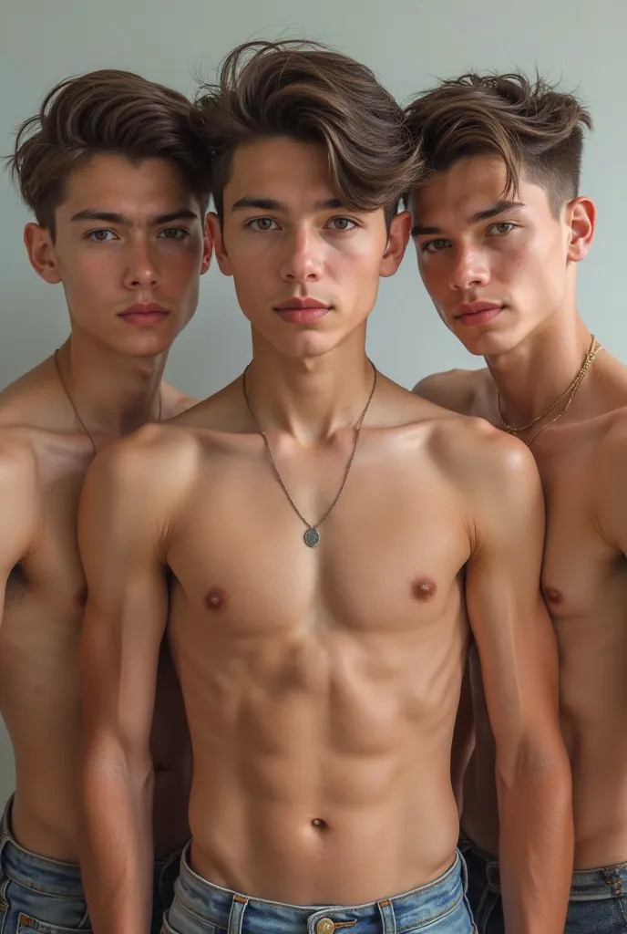 3 handsome  boys showing their faces and bodies