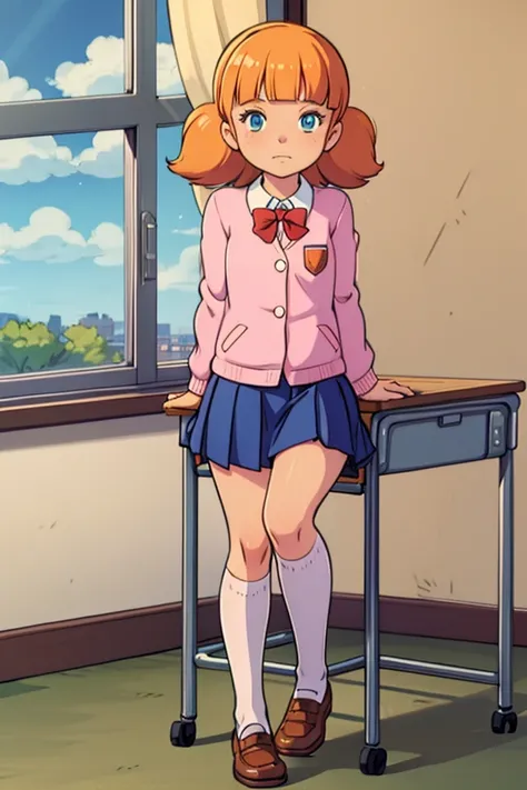 Penny,school uniform,classroom,sit,looking at viewer,full body,