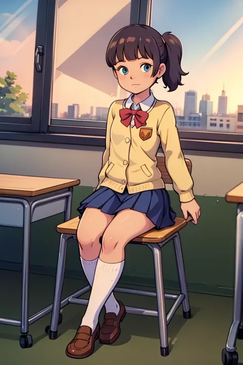 Penny,school uniform,classroom,sit,looking at viewer,full body,