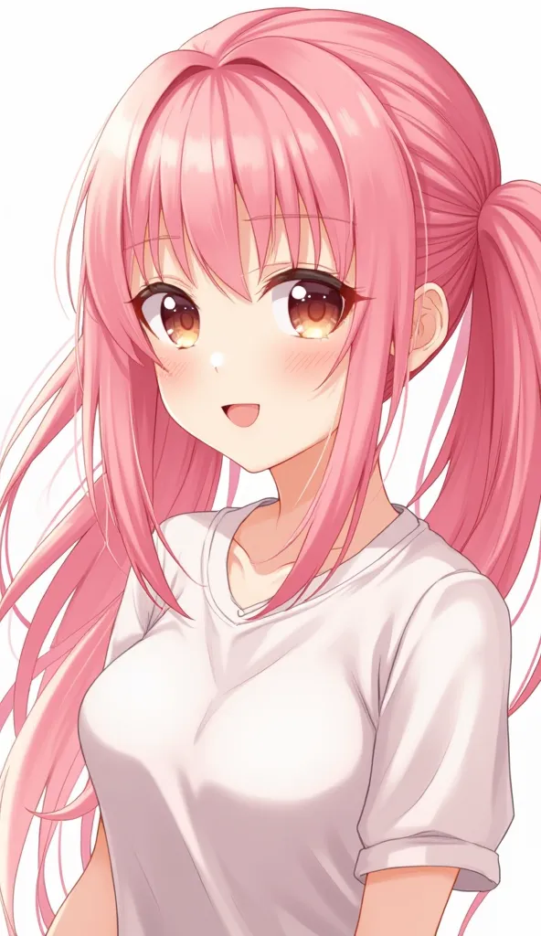 1girl, Smile, Blush, Long Hair, Quality, HD, Detail, Pink Hair, Twintails, Happy, Shy, 