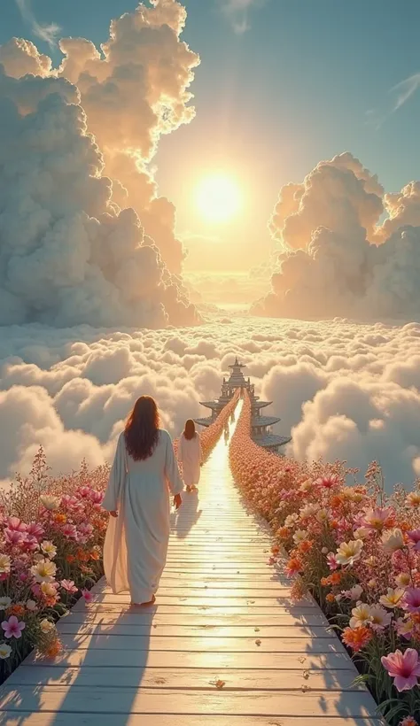 Celestial Pathway to the Horizon  

**Under the intense midday sun, positioned high in the center of the sky, its radiant light floods the entire landscape, creating a scene of absolute clarity and brilliance.** The illumination is pure and vibrant, castin...