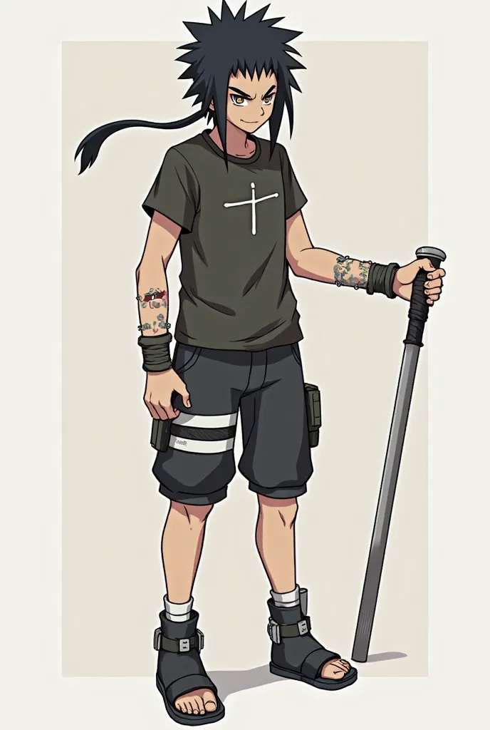 Description of Kaji: Age:  ager (around 14-) height: 1,80 m Constitution: Athletic, with a skinny but agile body, ideal for quick movements. by: Something long, in ninja style but with a disguised texture. It is dark in color , almost black. Clothes:  He w...