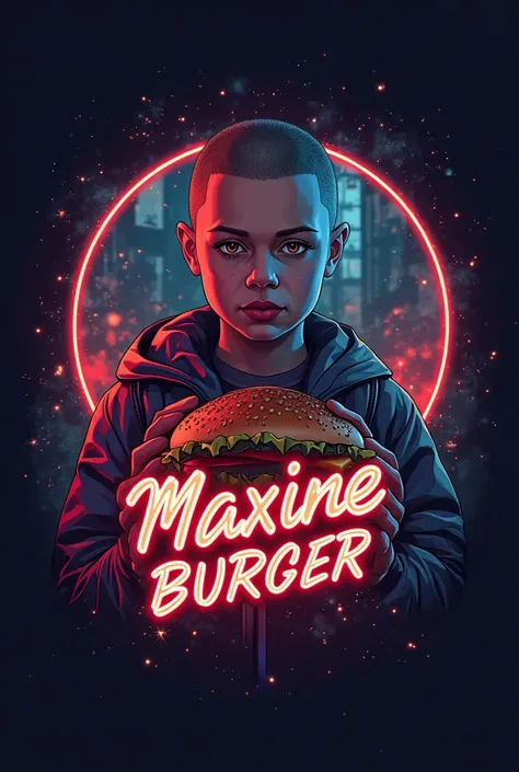 I want a logo based on the Stranger Things series with the name Maxine Burger this logo will be used in a hamburger restaurant 