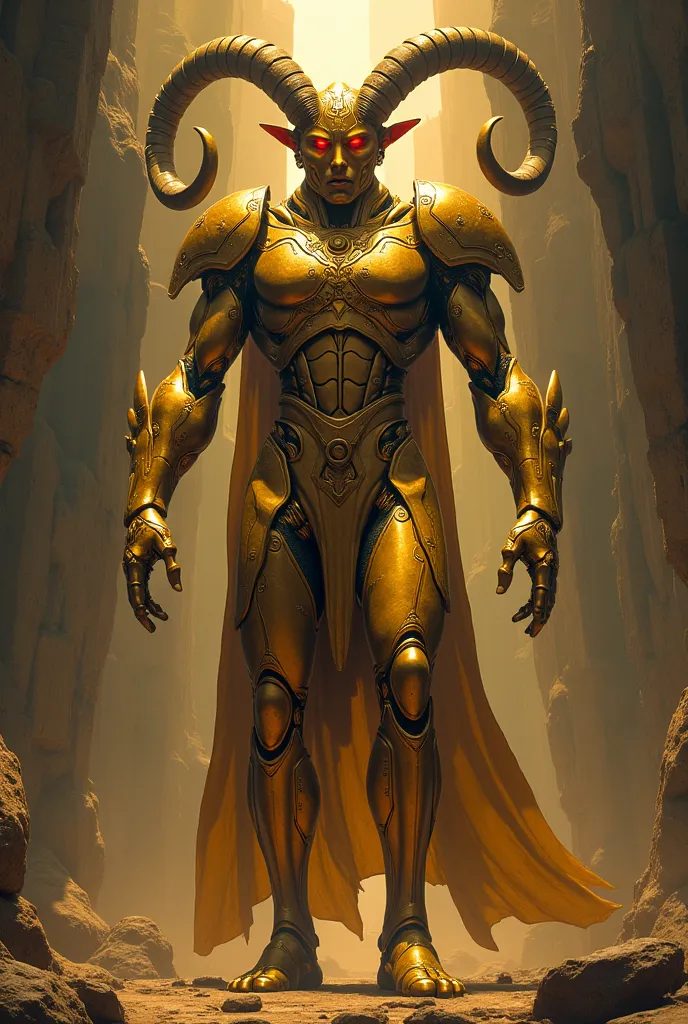 An Anunaki, is the creative race of humans , similar to us but larger with high-tech gold-colored suits and their features are similar to ours, but their eyes are red and have horns similar to those of a goat.. They have 4 arms 