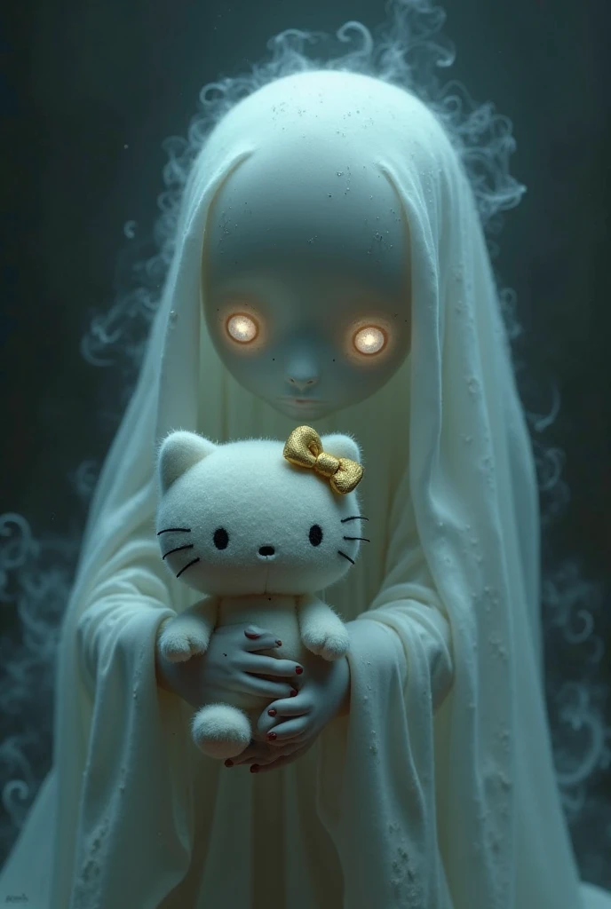 Ghost holding Hello Kitty in his hand 