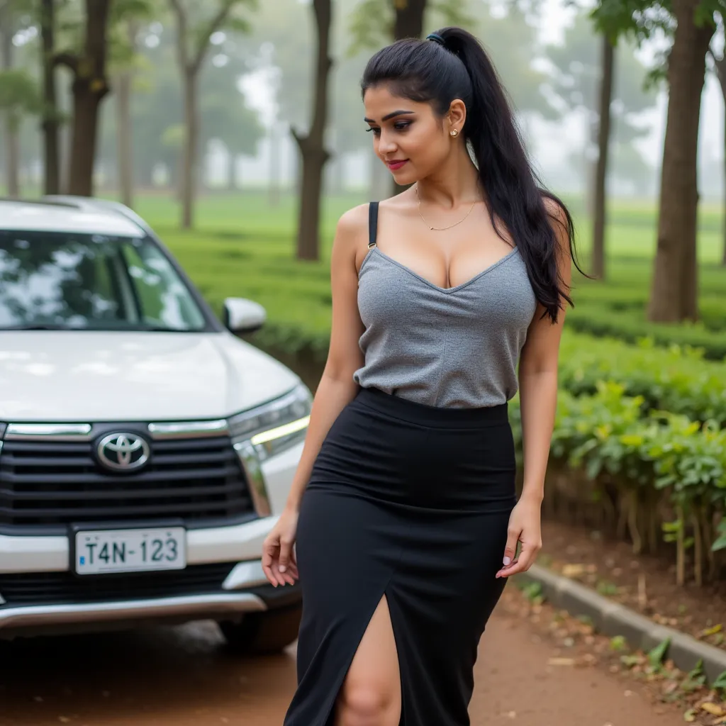 Indian young,rich office lady.35 years old age.she is curvy shaped.she is slim sized body. perfectly fit body figure with milf breast and she is fairness skin,long black ponitail hair and full buttocks.wearing knee length long tight black colour skirt and ...