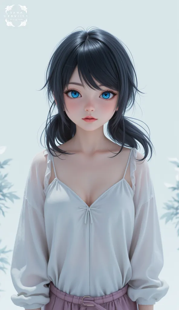 1girl, Solo, High Resolution, Masterpiece, Accurate, Anatomically Correct, Best Quality, High Details, High Quality, black hair, blue eyes, tween, realistic, low twin tails, short hair 