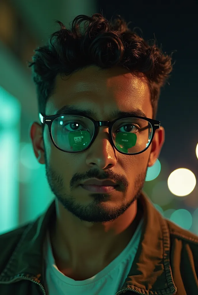 there is a man with glasses and a green sticker on his face, a picture inspired by Bikash Bhattacharjee, tumblr, realism, with accurate face, around 1 , very very low quality picture, at night time, profile picture 1024px, front profile!!!!,  profile pictu...