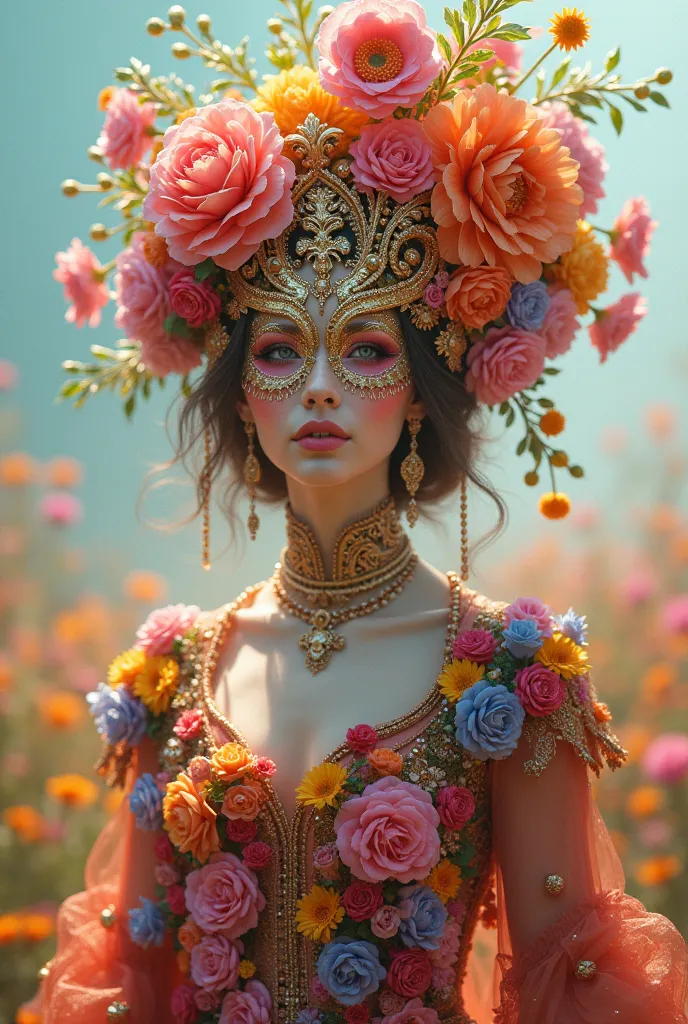 Woman in a costume with lots of flowers