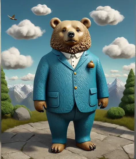 Rene Magritte Style, (cute, chubby, feral, male, bear), adorable, magical, fantasy, hires textures, highly detailed, intricate details, best quality, masterpiece