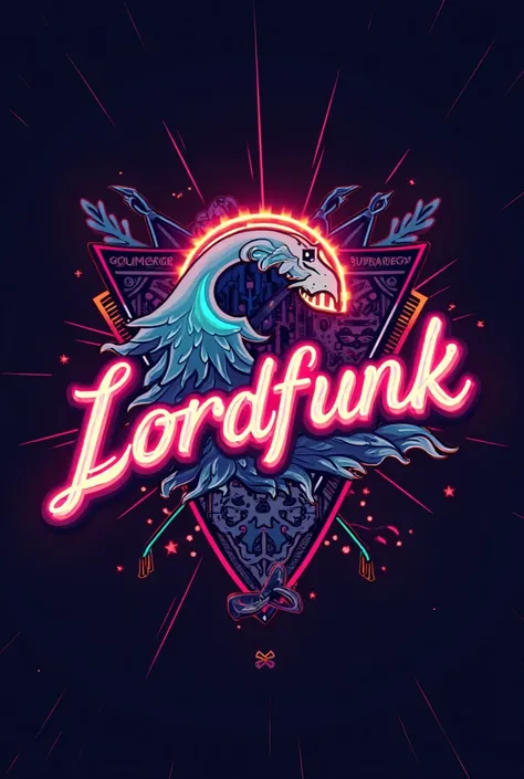 Logo of my rock band with the name of Lordfunk with lights wave tax and a pirate