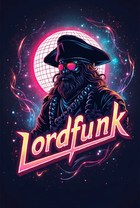 Logo for rock band with the name of Lordfunk, With disco wave lights and including a pirate