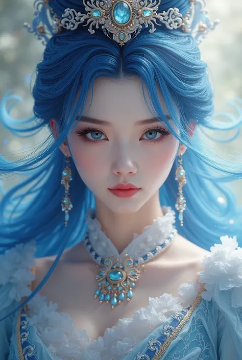 arafed image of a woman with blue hair and a blue wig, chinese fantasy, xianxia fantasy, inspired by Lan Ying, a beautiful fantasy empress, inspired by Li Mei-shu, inspired by Leng Mei, digital fantasy art ), 8k high quality detailed art, ((a beautiful fan...