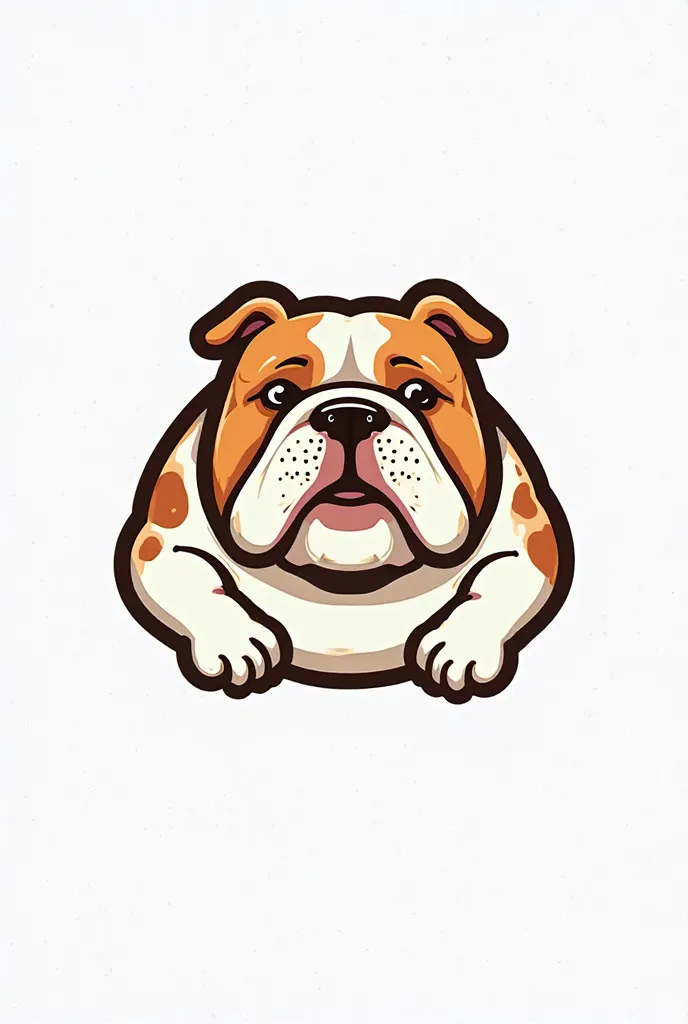 White logo with English bulldog dog with brown spots , For fast food restaurant called “romas gourmet”