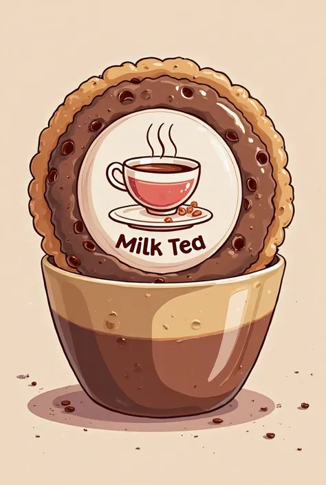 The chocolate cookie cup contains an illustrated version of the milk tea logo