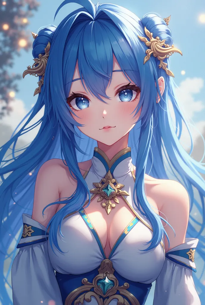 anime girl with blue hair and blue eyes posing for a picture, digital art inspired by Leng Mei, trending on cg society, fantasy art, portrait knights of zodiac girl, heise jinyao, trending on cgstation, beautiful young wind spirit, xianxia fantasy, full bo...