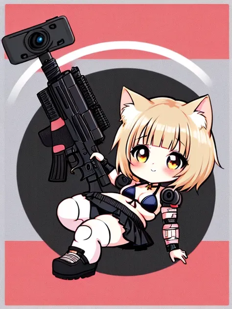   chibi，anime style，mangastyle，girls，Minimum， little character，chubby，obesity，Cat Ears and Tails ， bikini，miniskirt， short prosthetic arm，short prosthetic leg，Putting on/taking off，Gothic Lolita，military， Shooting ，flight，全身ショット 💕 メカ少女💕
