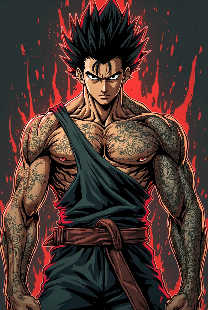 Generate an image for a Hunter x Hunter Gon Freecse tattoo in super strong mode 