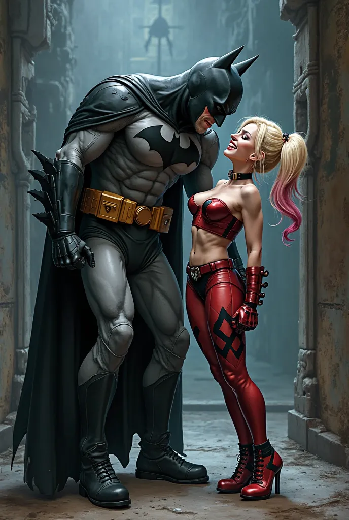 reate a scene of Batman tickling Harley Quinn's feet.