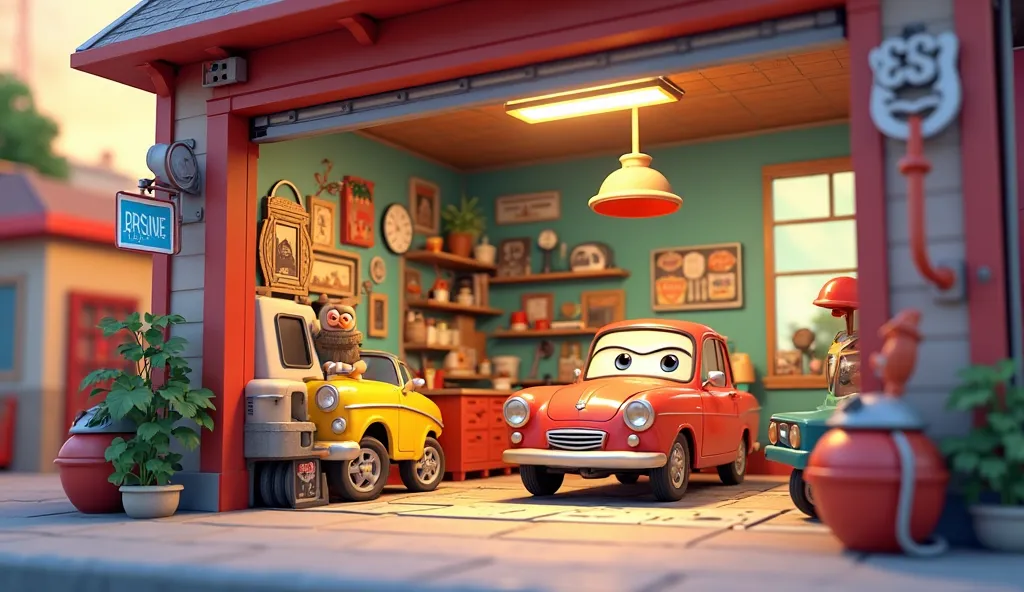 car garage in game art style toon style 3d