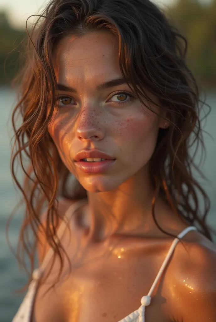 sexy girl, beautiful, beautiful face, pale skin, freckles, brown hair, water brown eyes, big lips, thick lips, parted lips, light pink gloss, skin, high quality,professional,photorealistic,masterpiece,ultra-detailed,vivid colors,physically-based rendering,...