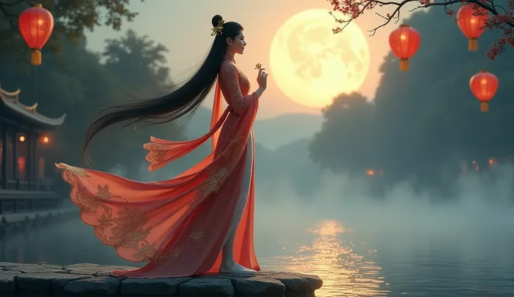 *"A breathtaking full-body 3D-rendered portrait of Thúy Kiều, the legendary beauty from Vietnamese literature, in an ultra-realistic Pixar-like 3D style. She wears a flowing silk áo dài with intricate golden embroidery, reflecting the elegance of ancient V...