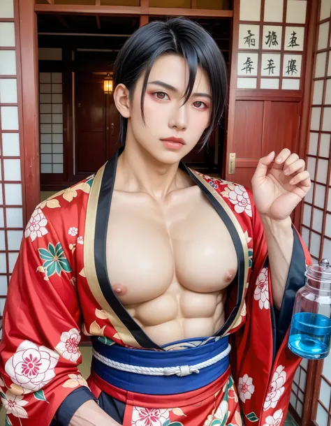 (Highest quality、8K、32k、masterpiece、Ultra-high resolution、((maikurobiki)),(Huge boobs)、(((Cleavage))),((extremely Heavy chest)),(Login Hair)、Abdominal muscles、Perfect body、(((Underarm))),((Oiran)), Delicate facial features, Ultra-realistic, Surreal, clavic...