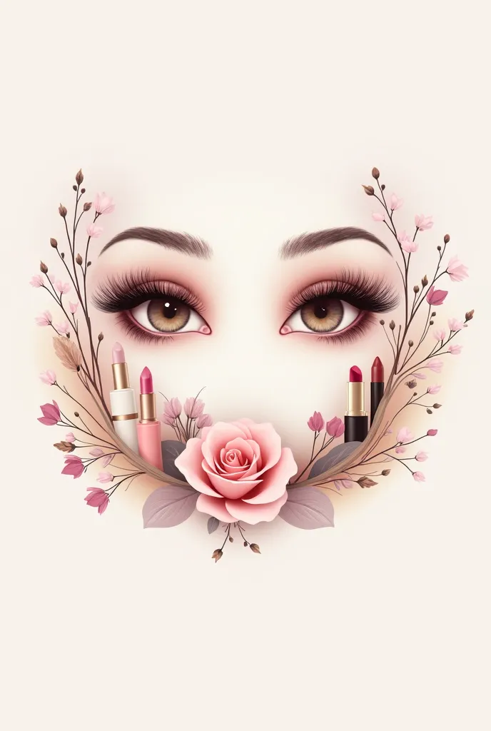 Make me a logo for an elegant beauty salon and I detail it with eyes and beauty products on the edges 