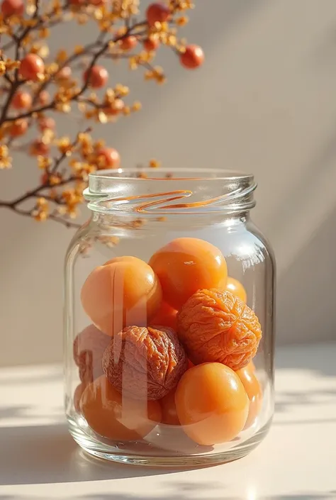 Dried plum and apricot in glass jar